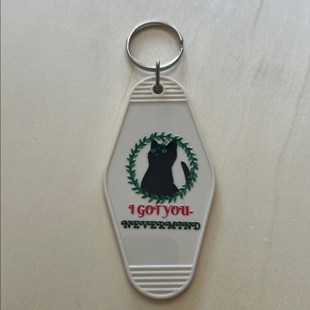 I Got You — Nevermind” Black Cat Key Tag – Retro Motel Style